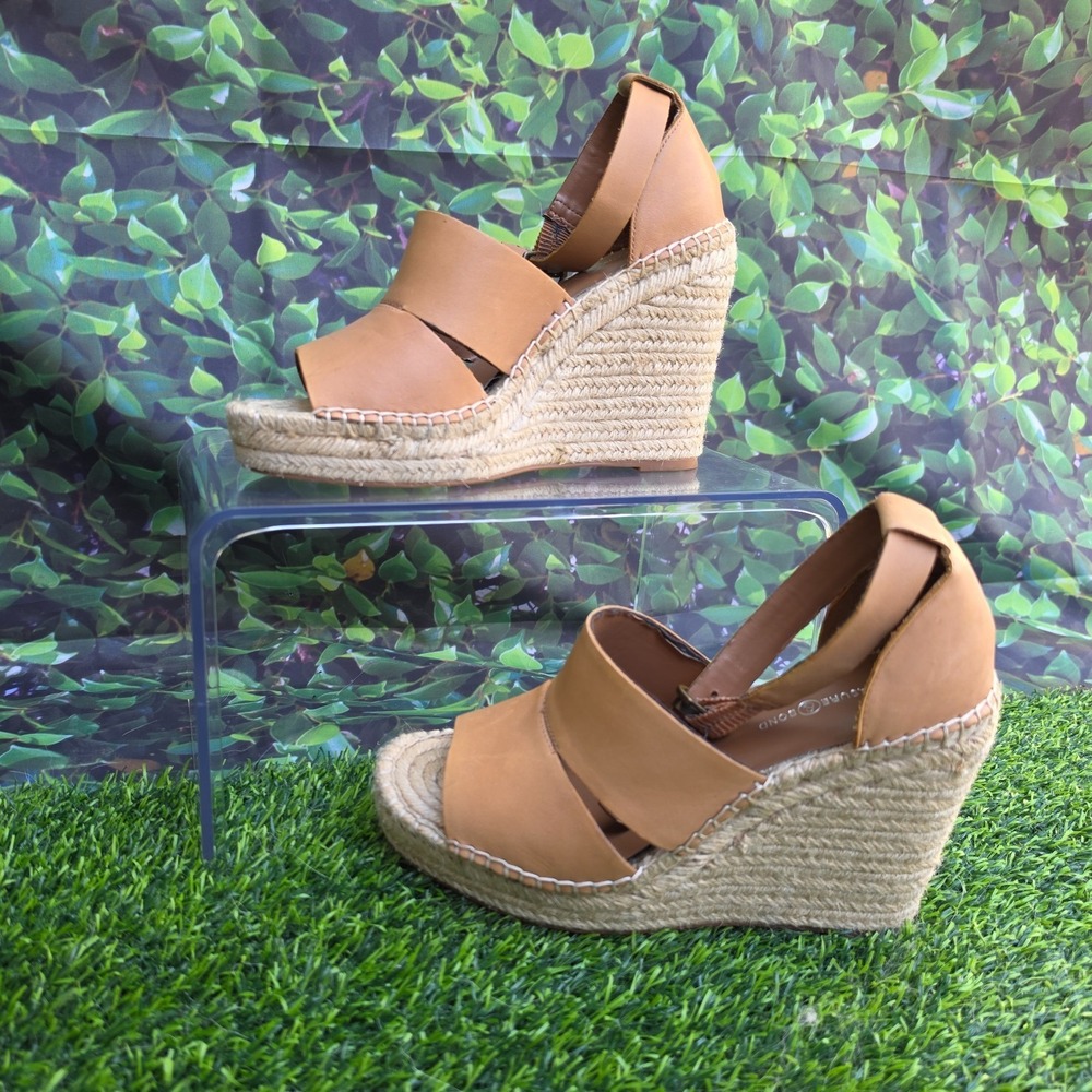 Treasure & Bond Espadrille Wedge Sandals Womens 8.5M Tan Leather Ankle Strap